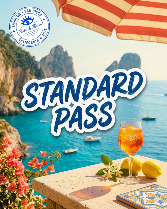 Standard Pass card with coastal view, orange-striped umbrella, tropical drink, and lemon on table.