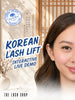 Promotional graphic for a Korean Lash Lift Interactive Live Demo featuring a model with lifted lashes in a Korean-inspired setting. The design includes a LashCon San Diego 2026 event stamp and text highlighting an interactive live demonstration presented by The Lash Shop.